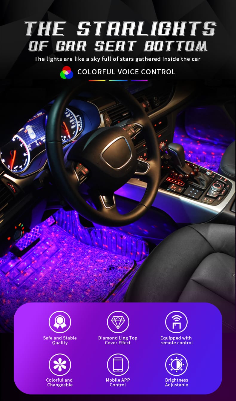 Multi Color Car Led Foot Space Light 4 pcs